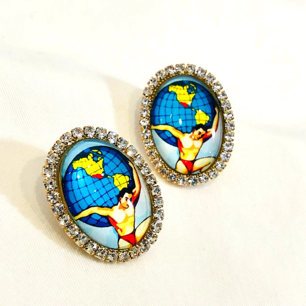 Loteria Earrings El Mundo (The World) with Rhinestones